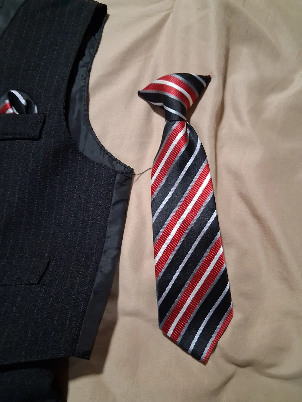 Baby Boy Suit Black Pants Pinstripe Vest Matching Set Red Stripe Tie 18M Outfit
